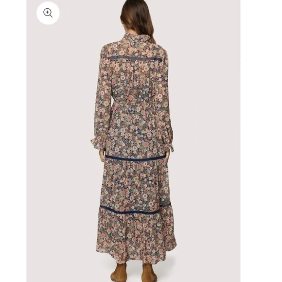 Lost + Wander Flower Power Maxi Dress Tiered Prairie size Medium Blue Peach - Picture 11 of 14